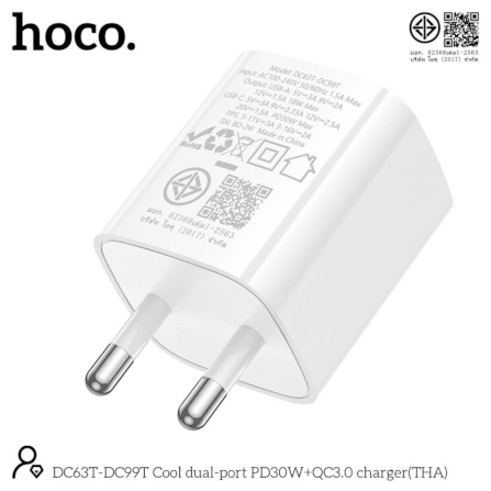 หัวชาร์จเร็ว 2 พอร์ต HOCO DC99T TYPE-C + USB รองรับชาร์จเร็ว PD 30W + QC 3.0_11